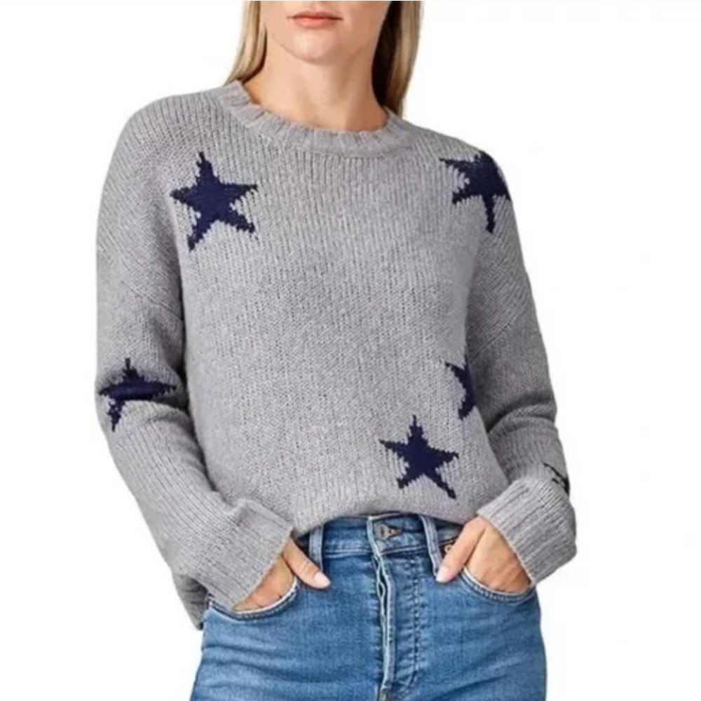 Rails | Women’s Marissa Star Print Knit Pullover Crew Neck Sweater Gray Wool S